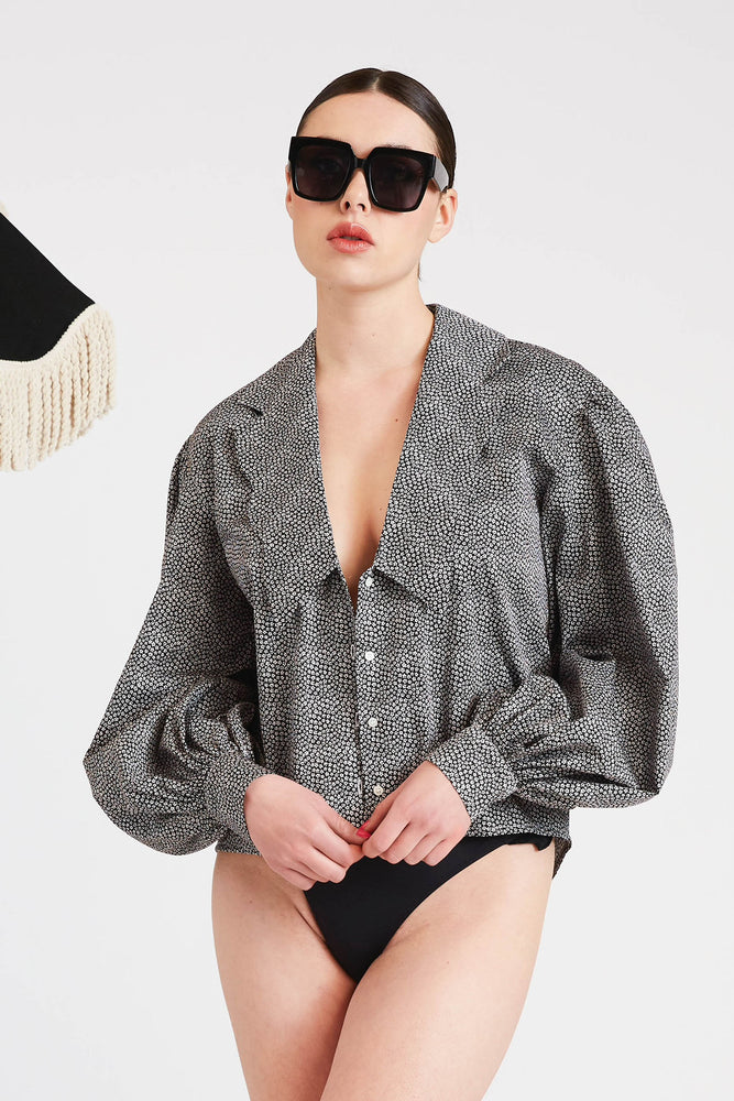 Blouse Rosalie Black - Print flowers