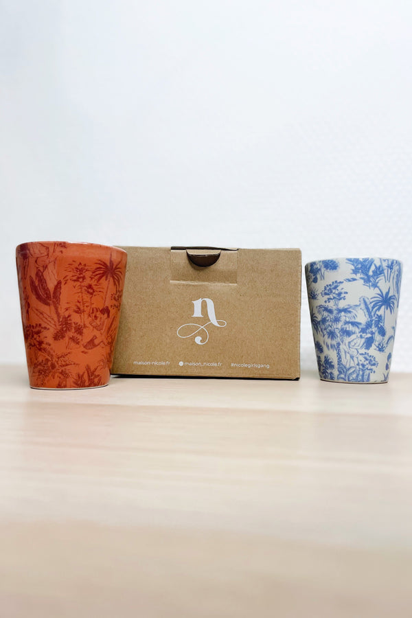 Set 2 tasses - Motif Toile de Jouy - Coloris au choix